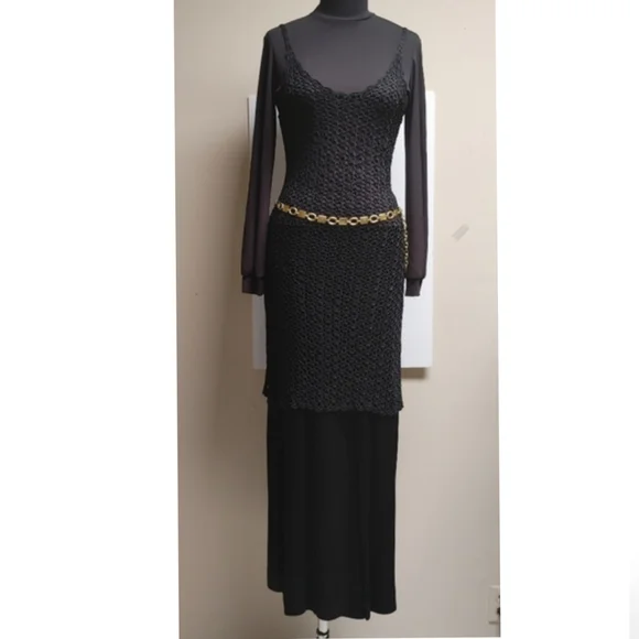 VTG Something! Oscar De la Renta Black Satin Maxi Skirt XXS-XS